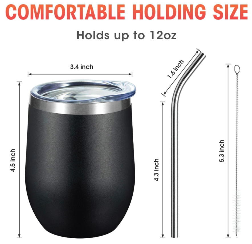 12oz Stainless Steel Wine Tumbler with Lid and Straw image 4
