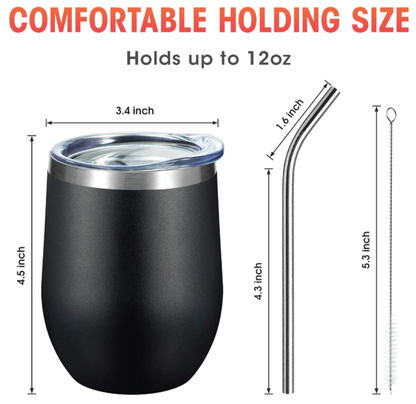 12oz Stainless Steel Wine Tumbler with Lid and Straw image 4
