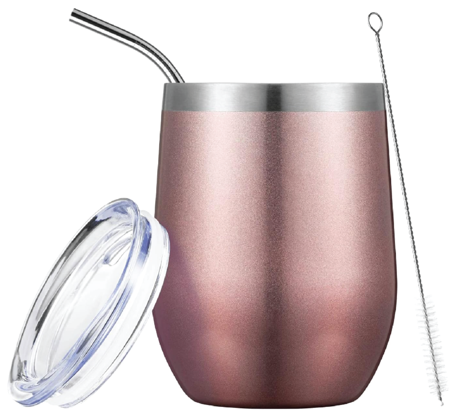 12oz Stainless Steel Wine Tumbler with Lid and Straw image 1