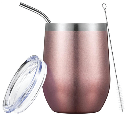 12oz Stainless Steel Wine Tumbler with Lid and Straw image 1