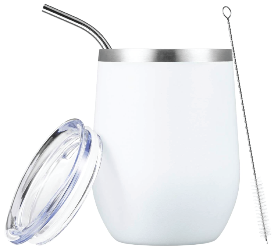 12oz Stainless Steel Wine Tumbler with Lid and Straw image 5