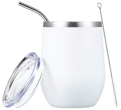 12oz Stainless Steel Wine Tumbler with Lid and Straw image 5