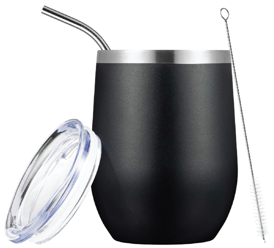 12oz Stainless Steel Wine Tumbler with Lid and Straw image 0