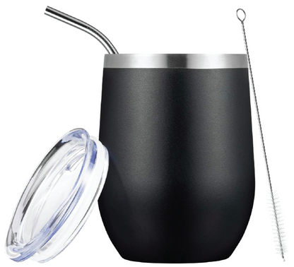 12oz Stainless Steel Wine Tumbler with Lid and Straw image 0
